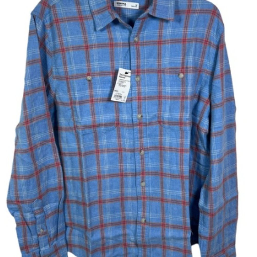 Sonoma Standard Fit The Super Soft Flannel Blue-Red plaid shirt Size XL